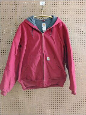 Carhartt Red Jacket Fleece-Lined Hooded Zip-Up Size XL